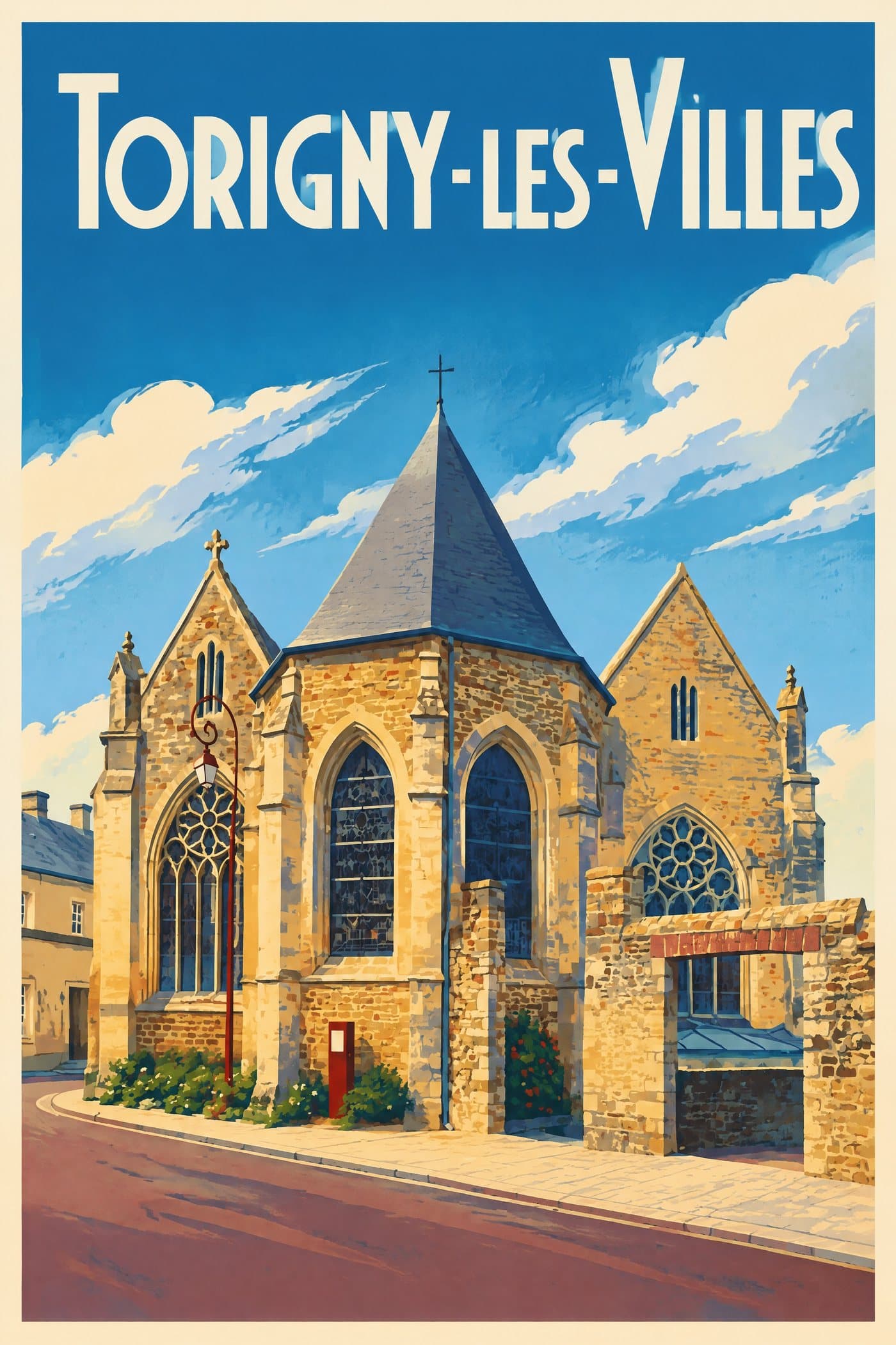 Affiche illustrée de Torigny-les-Villes — Église Saint-Laurent