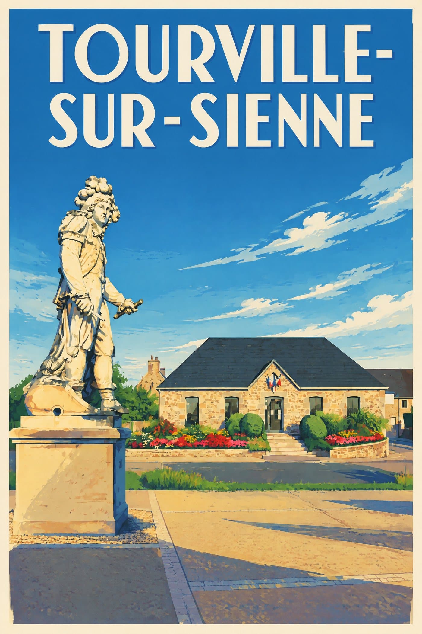 Affiche illustrée de Tourville-sur-Sienne — Statue du maréchal de Tourville
