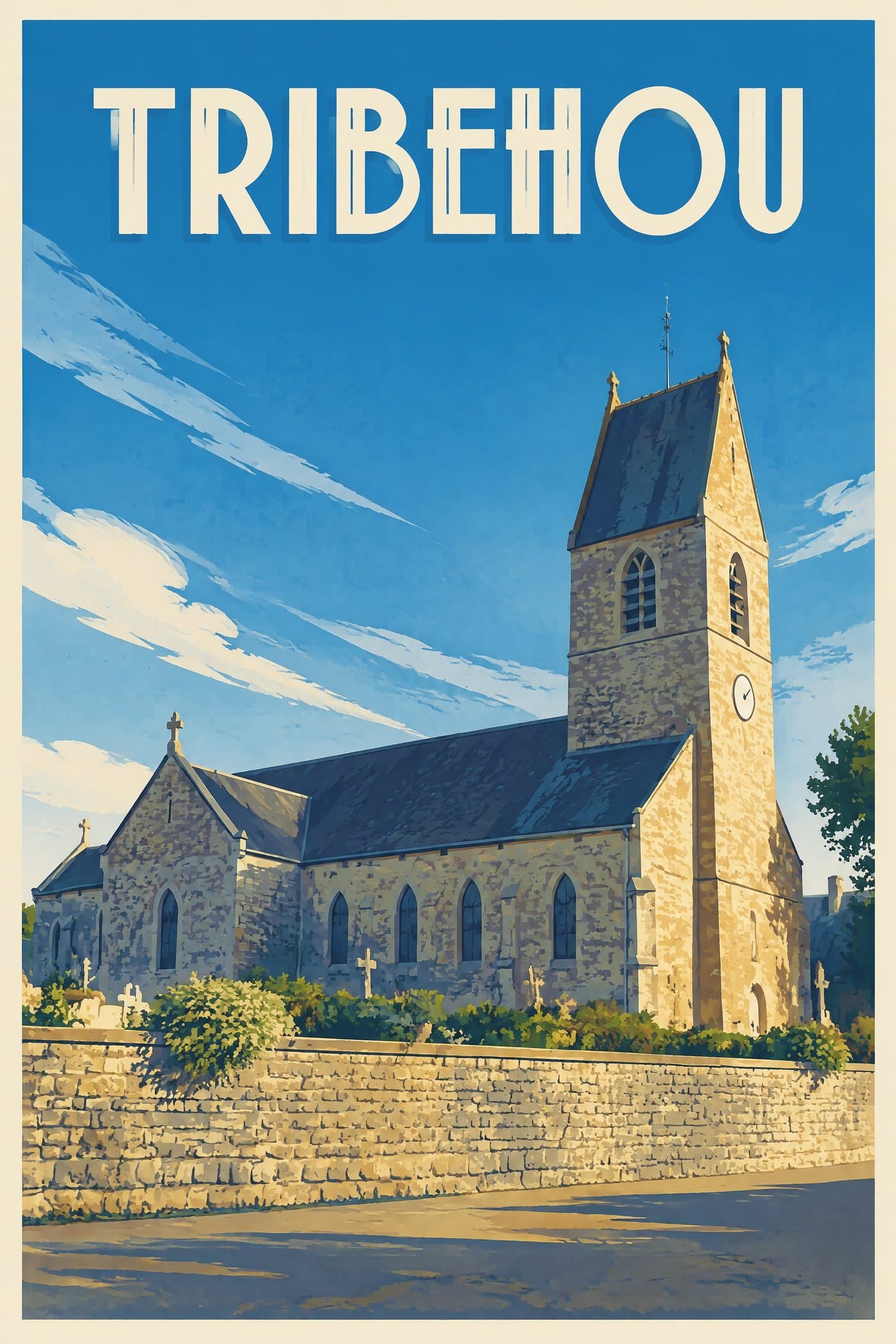 Affiche illustrée de Tribehou — Église Notre-Dame
