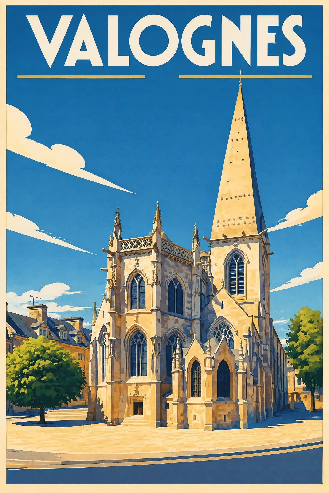 Affiche illustrée de Valognes — Église Saint-Malo