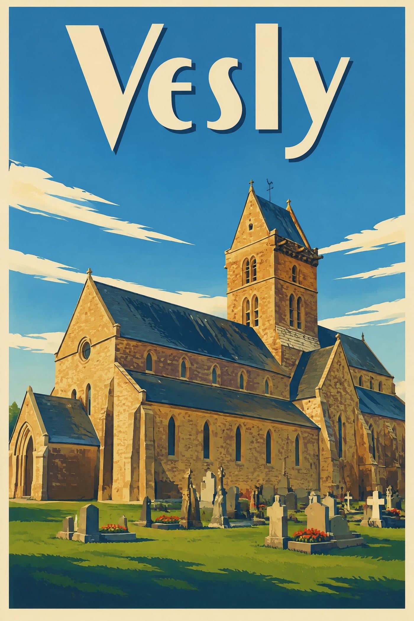 Affiche illustrée de Vesly — Église Saint-Pierre