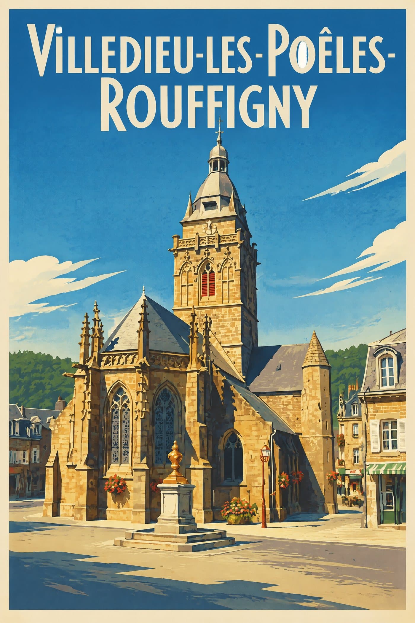 Affiche illustrée de Villedieu-les-Poêles-Rouffigny — Église Notre-Dame, autre vue