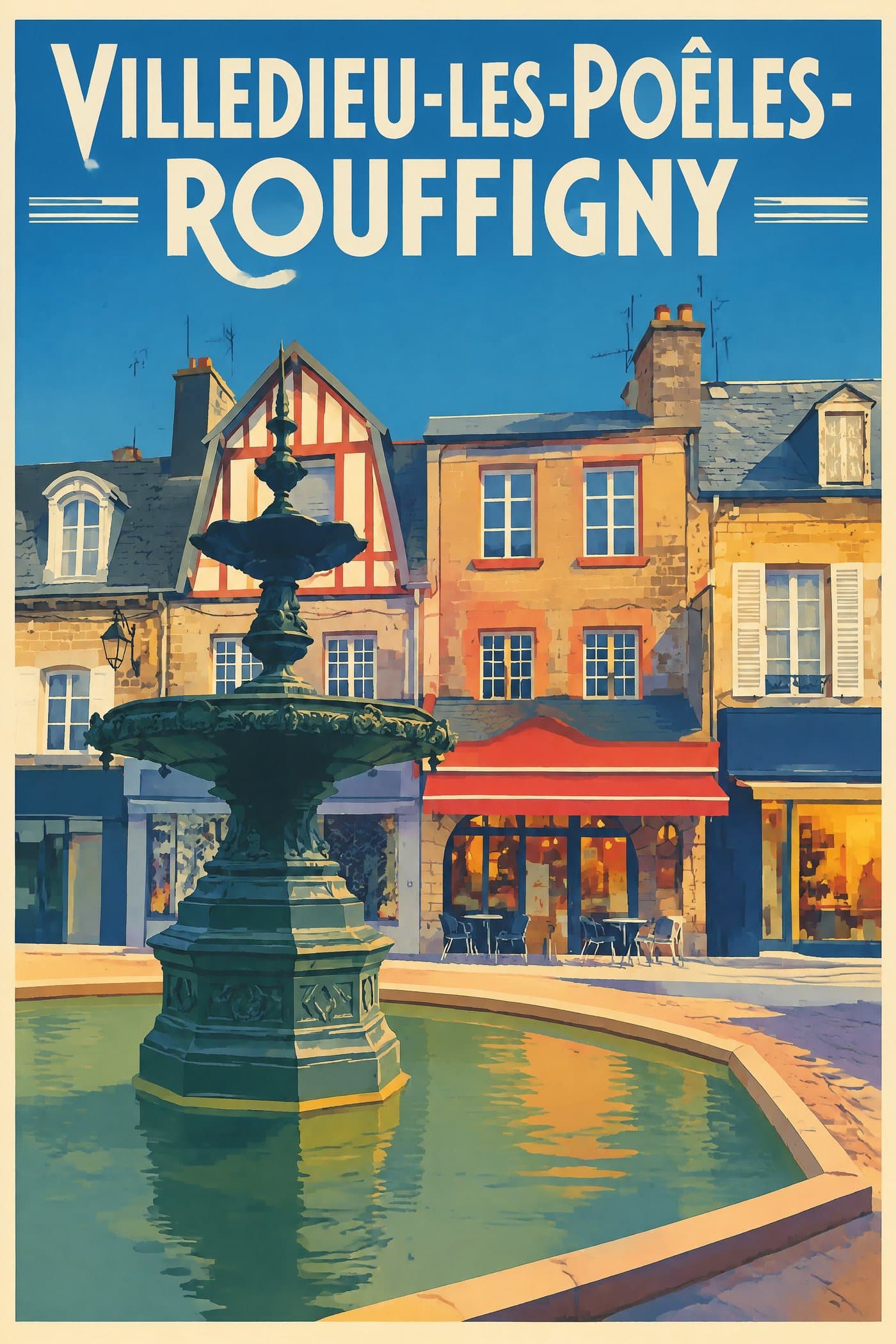 Affiche illustrée de Villedieu-les-Poêles-Rouffigny — Place de la République