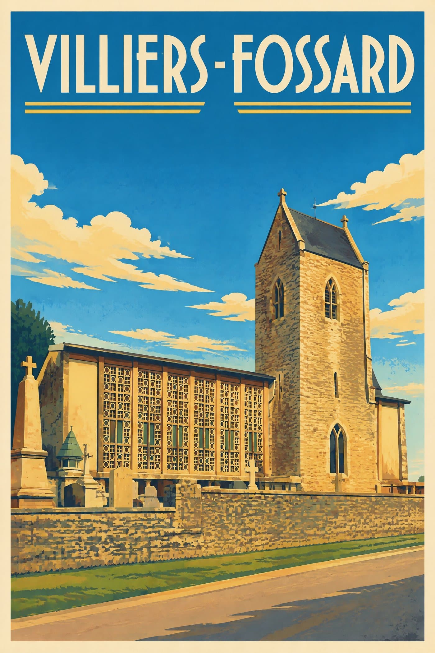 Affiche illustrée de Villiers-Fossard — Église Saint-Pierre