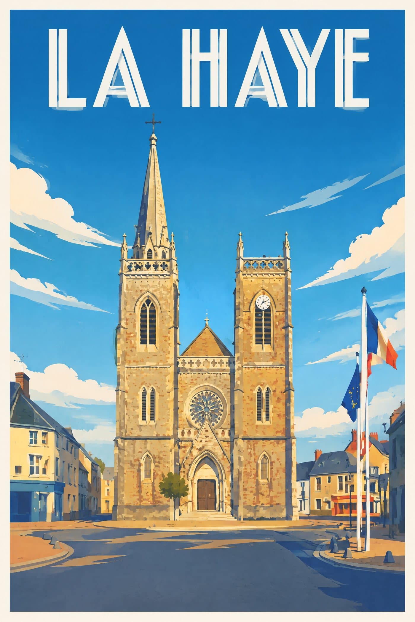 Affiche illustrée de La Haye — Église Saint-Jean-l'Évangéliste, style affiche vintage : Église Saint-Jean-l'Évangéliste