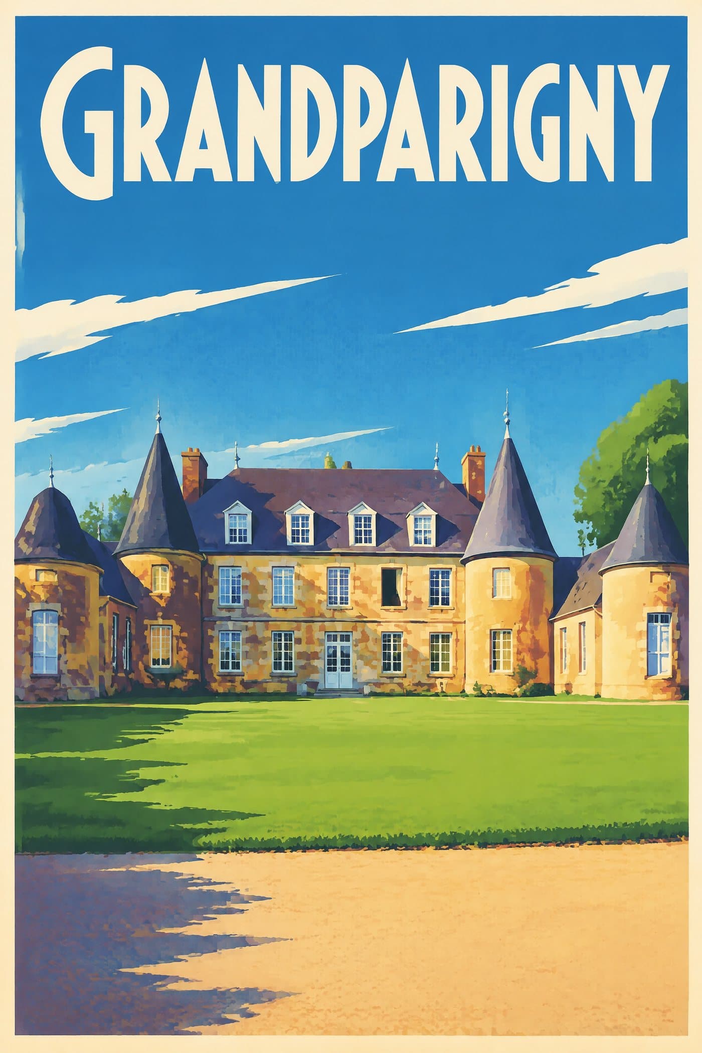 Affiche illustrée de Grandparigny — Château de Parigny, style affiche vintage : Château de Parigny