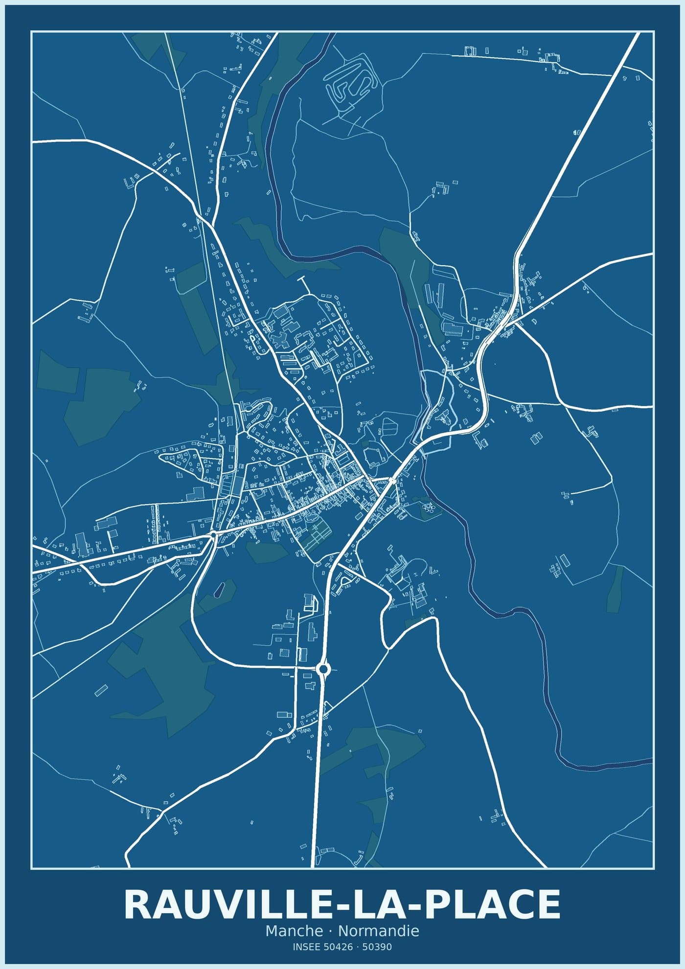 Plan de Rauville-la-Place, style blueprint